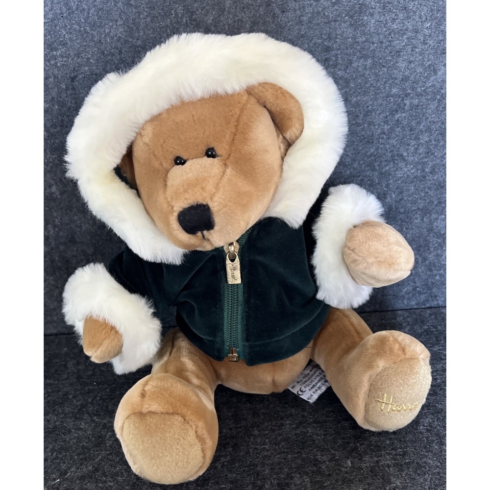Harrods 2001 Limited Edition Scott Christmas‎ Teddy Bear Green Fur Trim Hoody